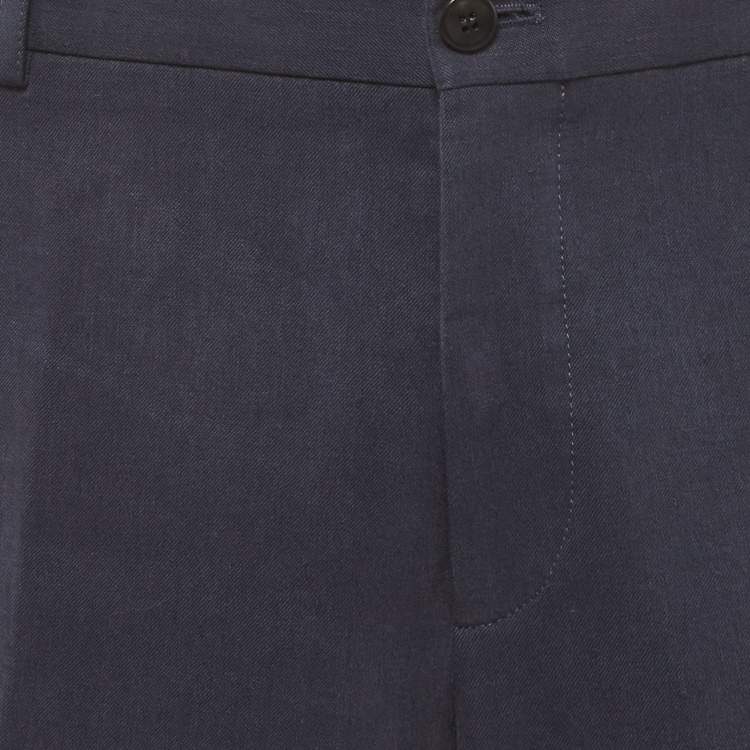 Pre Owned Loro Piana Linen Flower Blue Linen Blend Regular Fit Pants L