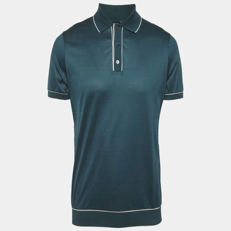 Pre Owned Loro Piana Teal Blue Jersey Polo T-Shirt M