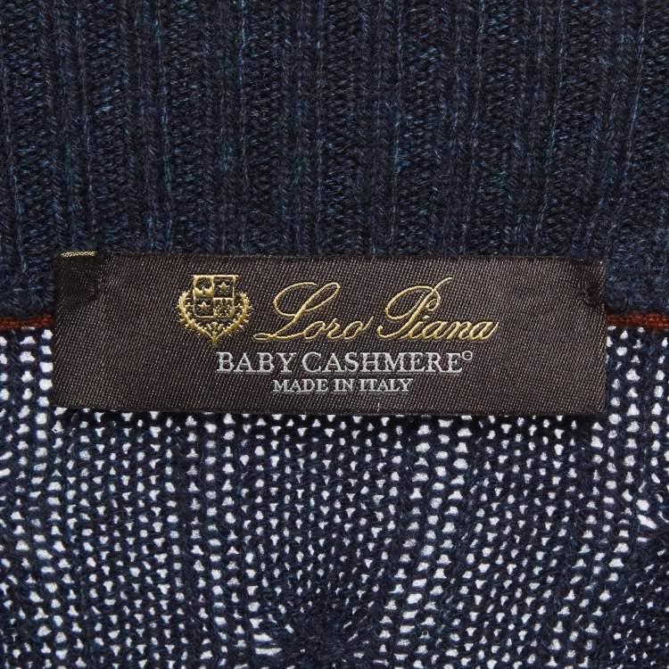 Pre Owned Loro Piana Blue Cable Cashmere Knit Half Zipper Sweater L