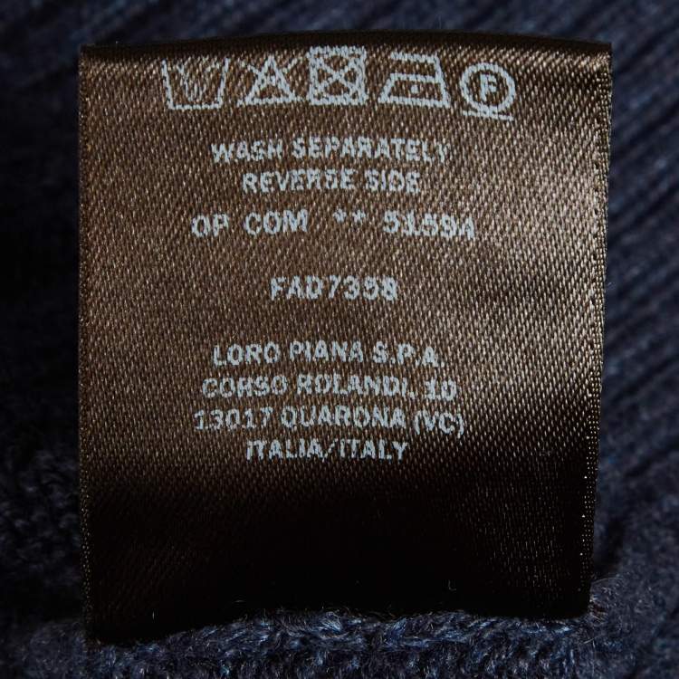 Pre Owned Loro Piana Blue Cable Cashmere Knit Half Zipper Sweater L