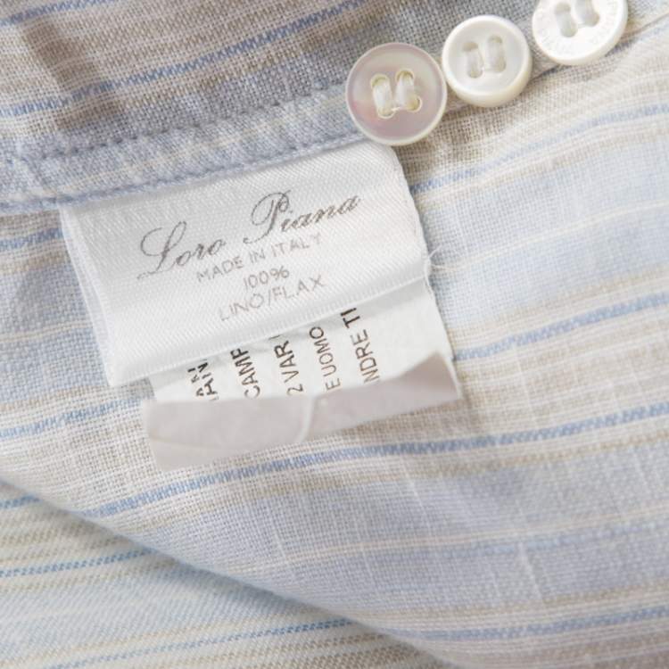 مملوكة مسبقًا Loro Piana Pale Blue Striped Button Front Andre Linen Shirt M