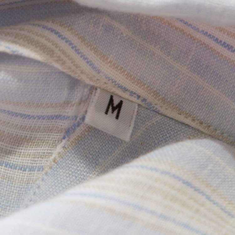 مملوكة مسبقًا Loro Piana Pale Blue Striped Button Front Andre Linen Shirt M