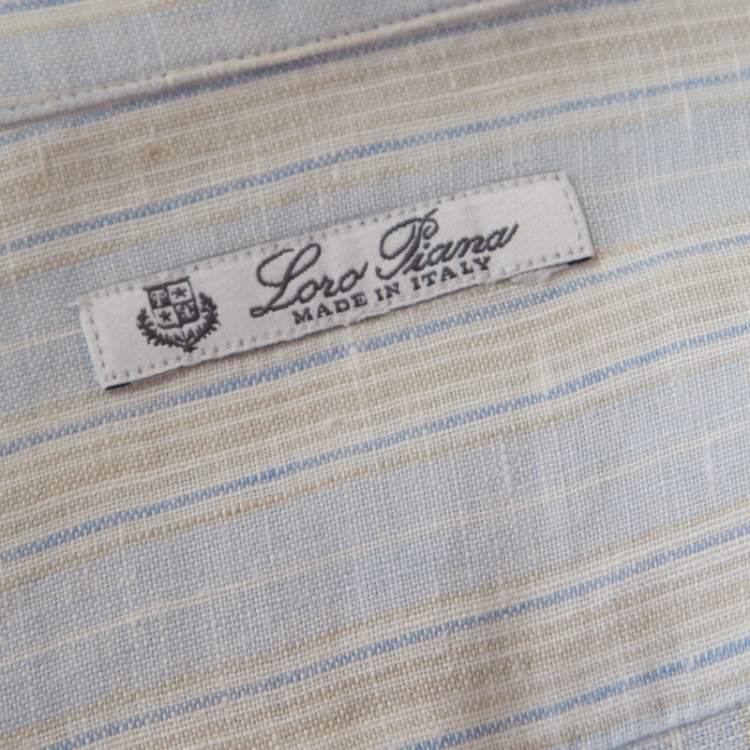 مملوكة مسبقًا Loro Piana Pale Blue Striped Button Front Andre Linen Shirt M