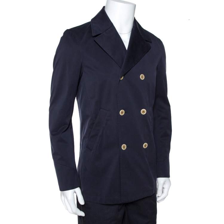 Pre Owned Loro Piana Midnight Blue Cotton Double Breasted Coat XS