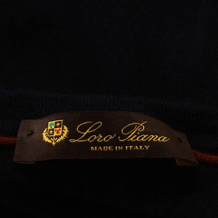 Pre Owned Loro Piana Navy Blue Cashmere V-Neck Sweater XL