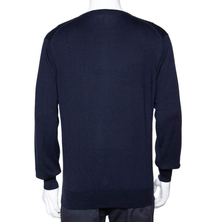 Pre Owned Loro Piana Navy Blue Cashmere V-Neck Sweater XL
