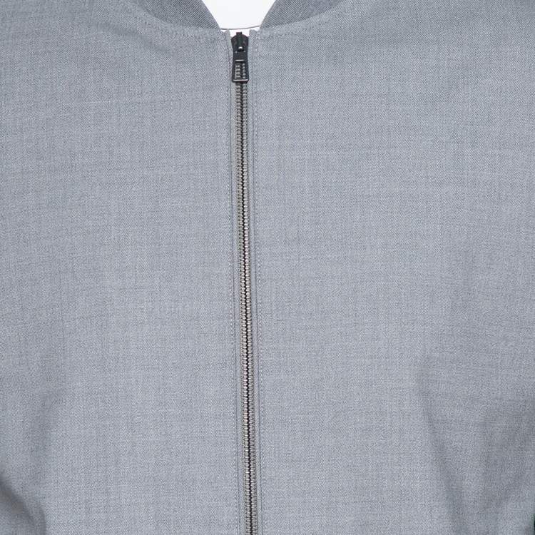 Pre Owned Loro Piana Light Grey Wool Storm System Bomber Jacket L