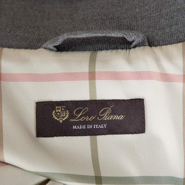 Pre Owned Loro Piana Light Grey Wool Storm System Bomber Jacket L