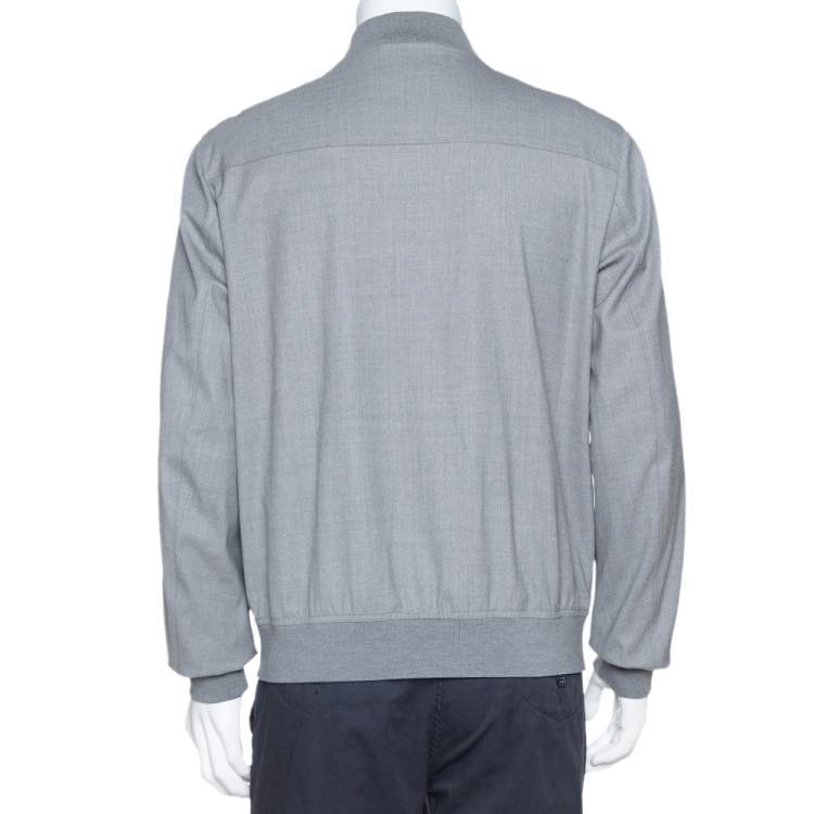 Pre Owned Loro Piana Light Grey Wool Storm System Bomber Jacket L