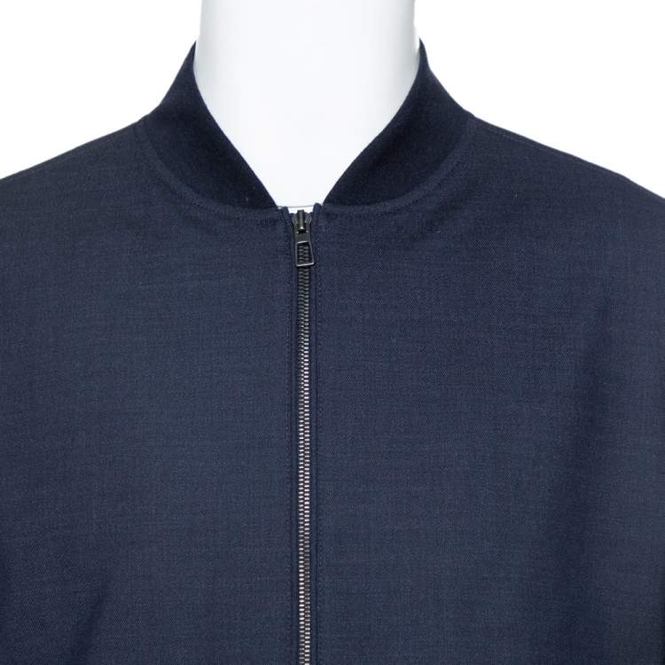 Pre Owned Loro Piana Navy Blue Wool Storm System Bomber Jacket XL