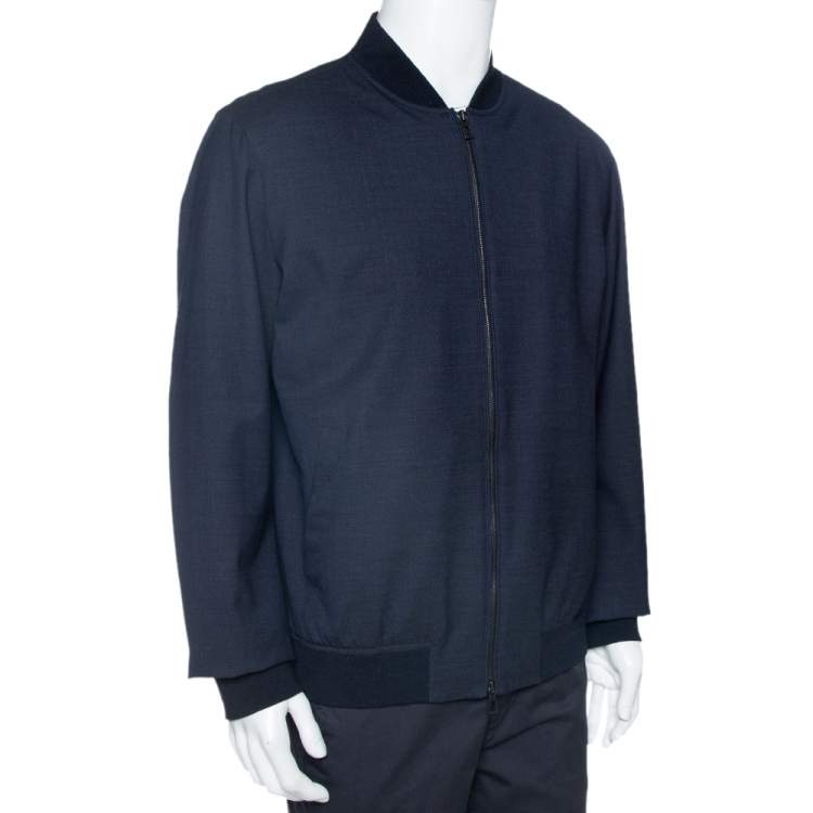 Pre Owned Loro Piana Navy Blue Wool Storm System Bomber Jacket XL