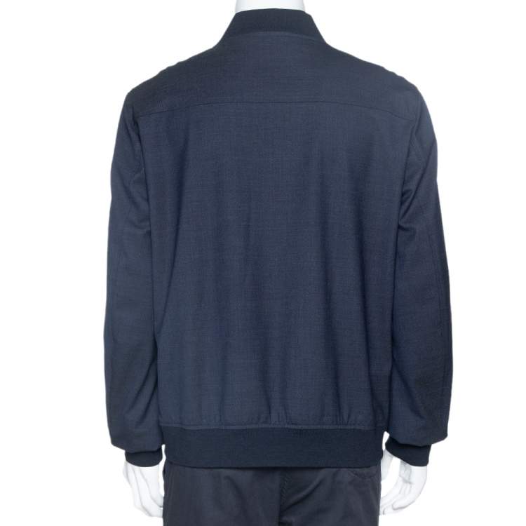 Pre Owned Loro Piana Navy Blue Wool Storm System Bomber Jacket XL