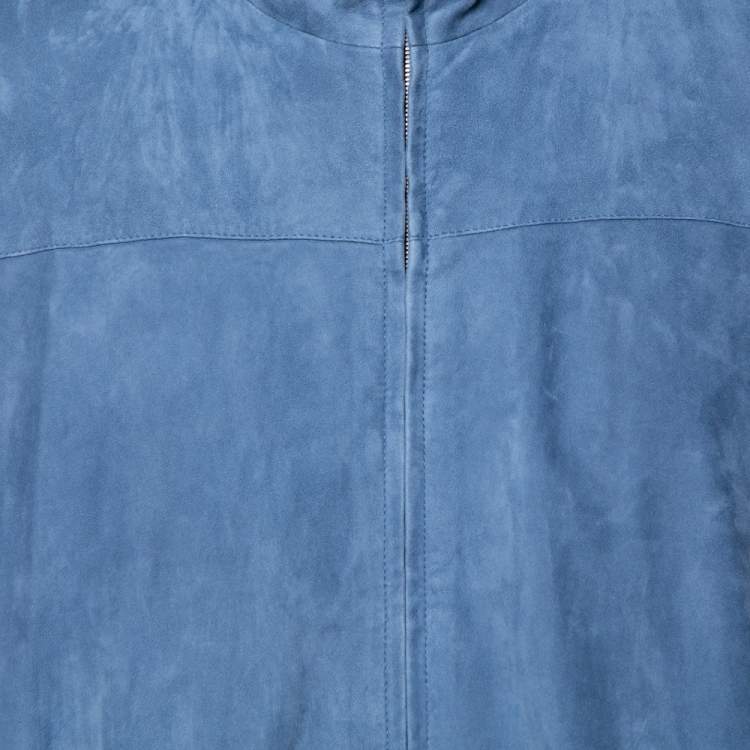 Pre Owned Loro Piana Slate Blue Suede Bomber Jacket 3XL