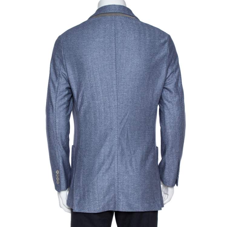 Pre Owned Loro Piana Blue Cashmere Silk Knit Sweater Jacket L