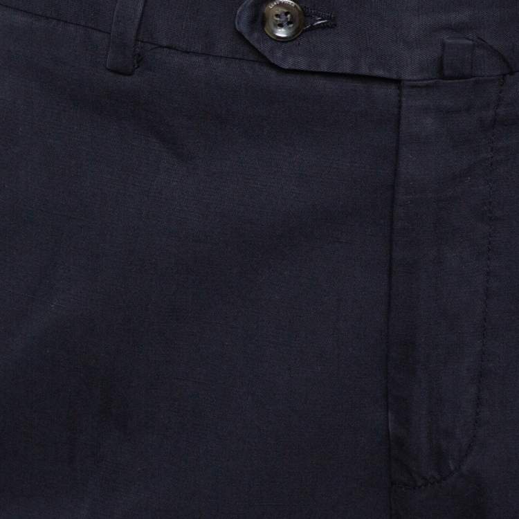 Pre Owned Loro Piana Navy Blue Cotton Tailored Trousers L