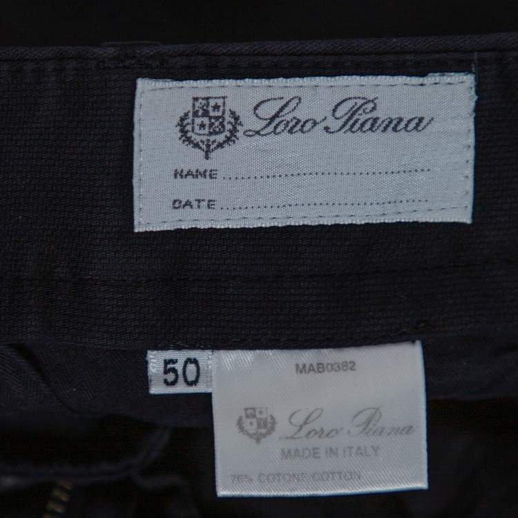 Pre Owned Loro Piana Navy Blue Cotton Tailored Trousers L