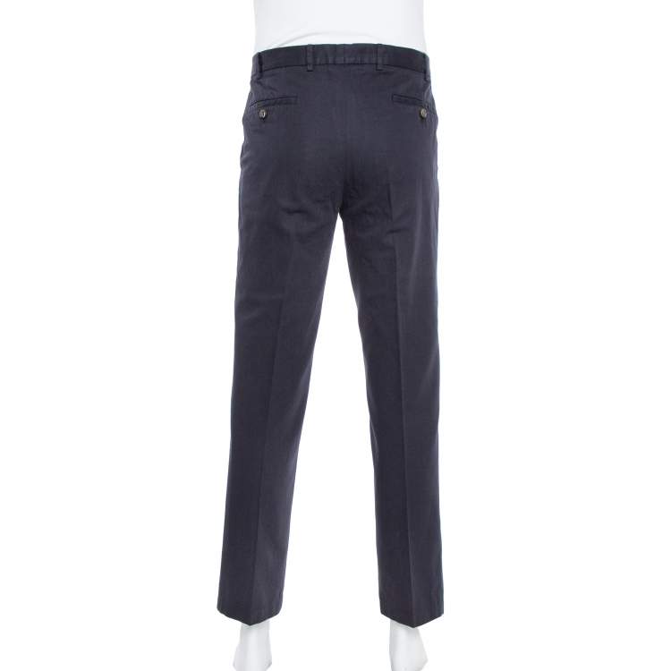 Pre Owned Loro Piana Navy Blue Cotton Tailored Trousers L