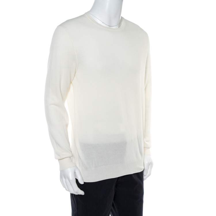 Pre Owned Loro Piana Off White Knit Crew Neck Jumper L