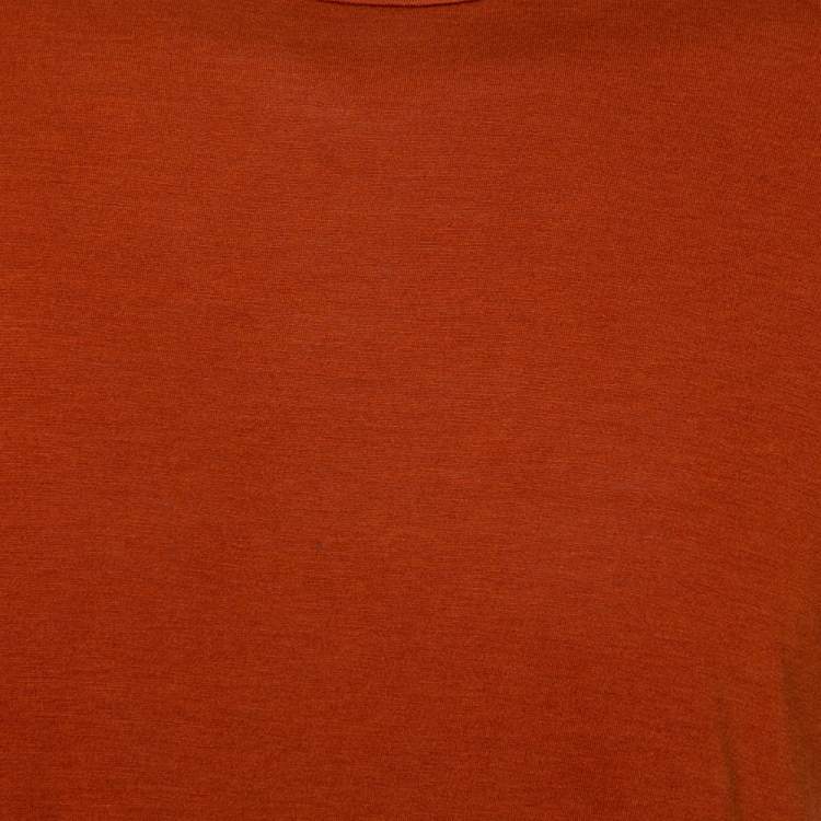 Pre Owned Loro Piana Rust Orange Silk Knit Crewneck T Shirt XL
