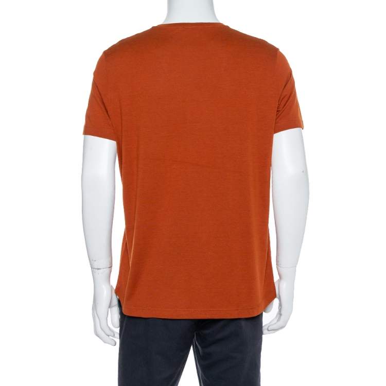 Pre Owned Loro Piana Rust Orange Silk Knit Crewneck T Shirt XL