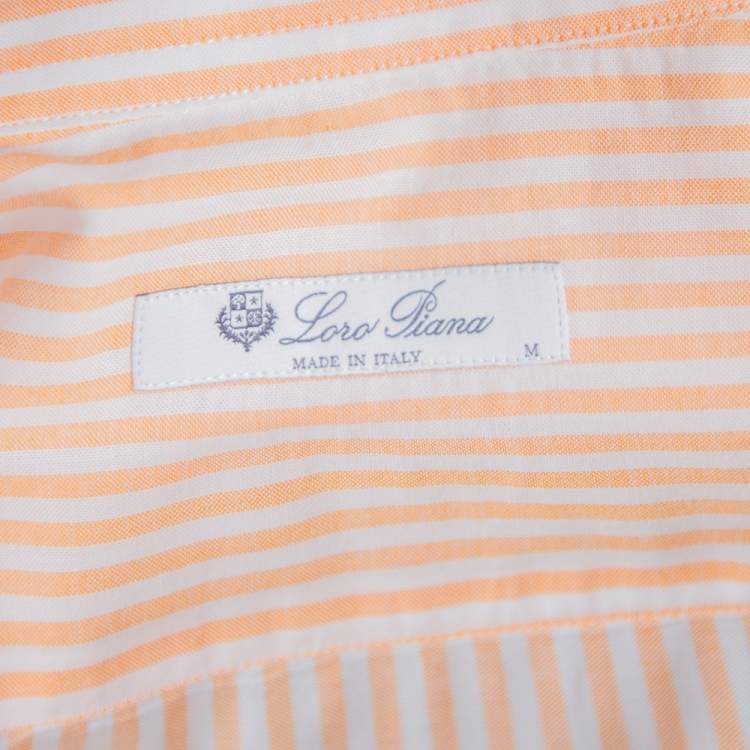 Pre Owned Loro Piana Orange Striped Cotton Button Front Shirt M