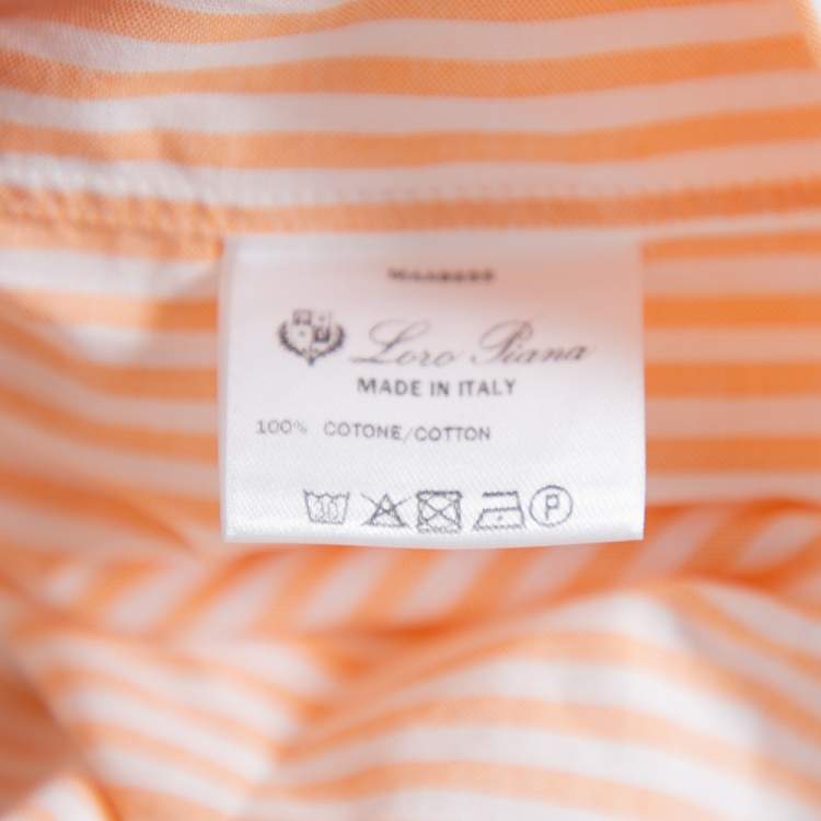 Pre Owned Loro Piana Orange Striped Cotton Button Front Shirt M