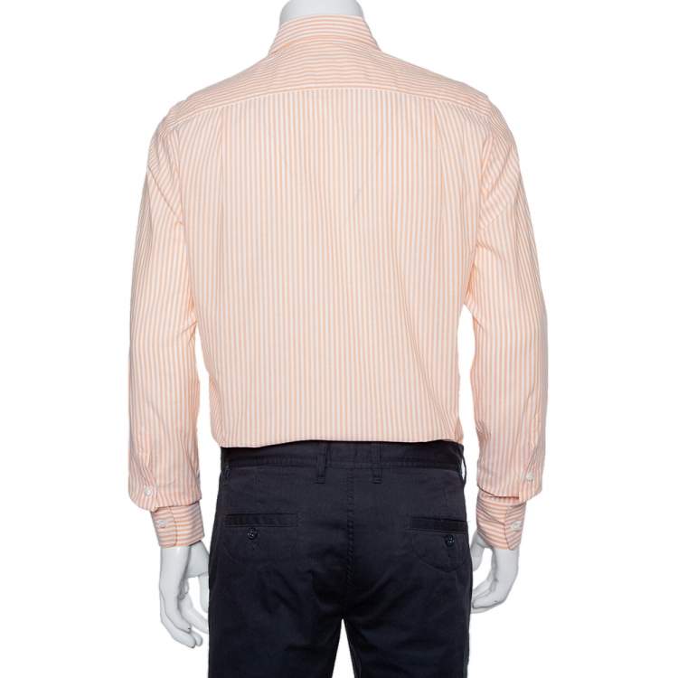 Pre Owned Loro Piana Orange Striped Cotton Button Front Shirt M