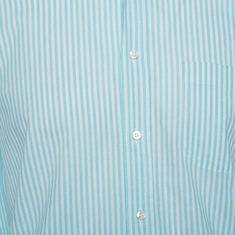 Pre Owned Loro Piana Blue Striped Cotton Button Front Shirt M