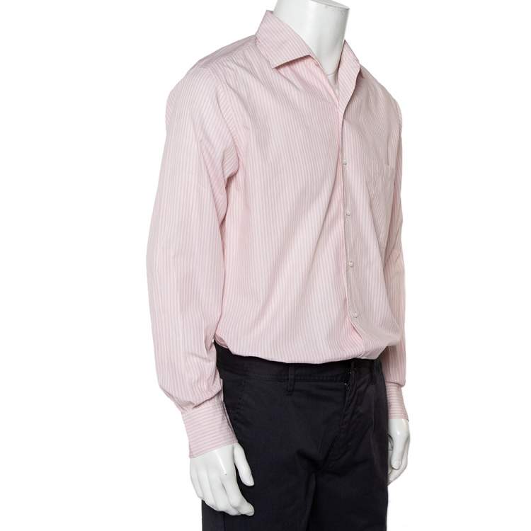 Pre Owned Loro Piana Pink Striped Cotton Button Front Shirt M