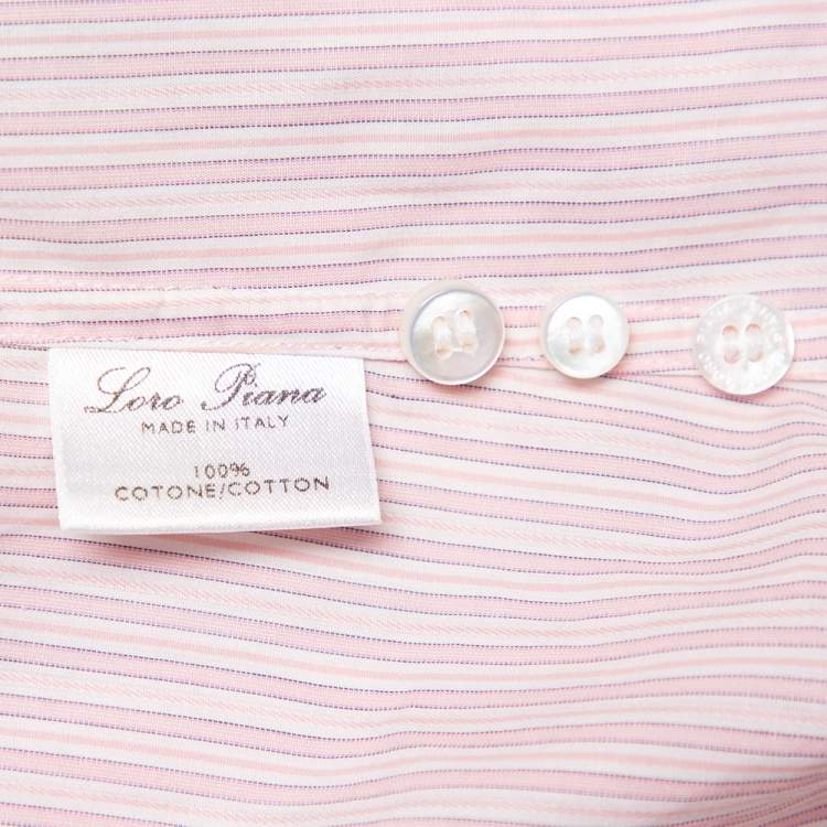 Pre Owned Loro Piana Pink Striped Cotton Button Front Shirt M