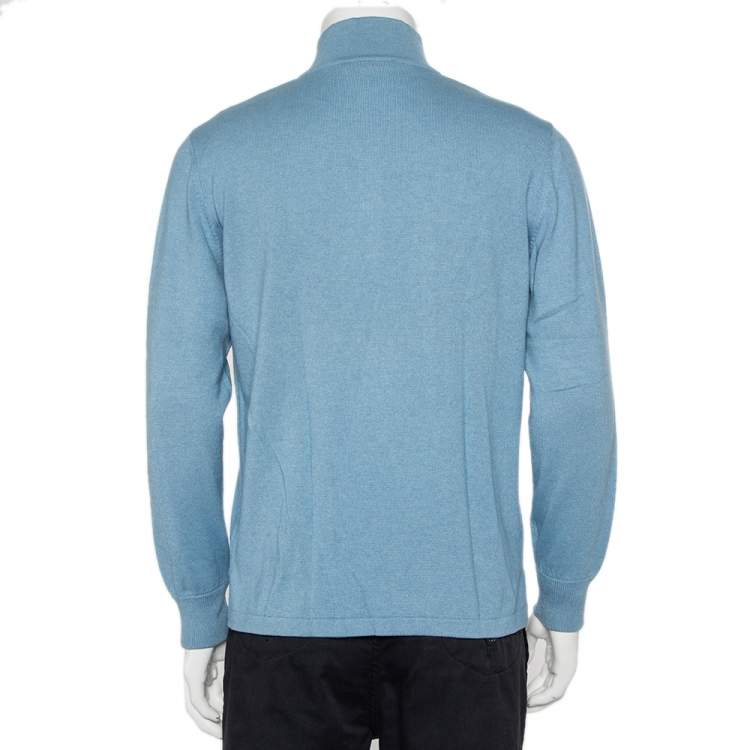 Pre Owned Loro Piana Blue Cashmere & Silk Half Zip High Neck Sweater M