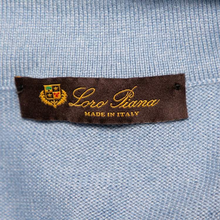 Pre Owned Loro Piana Blue Cashmere & Silk Half Zip High Neck Sweater M