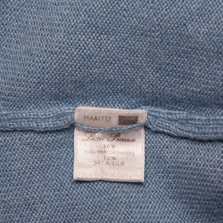 Pre Owned Loro Piana Blue Cashmere & Silk Half Zip High Neck Sweater M