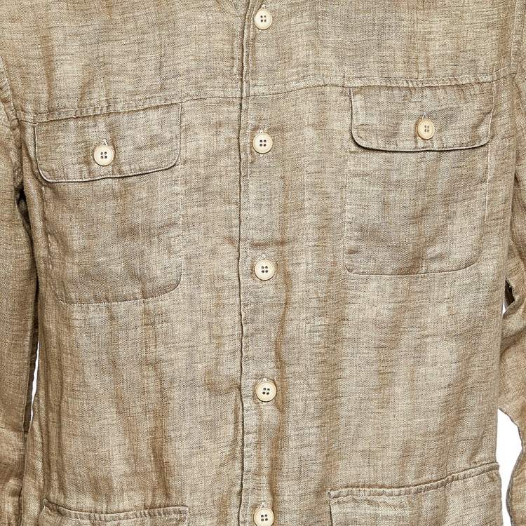 Pre Owned Loro Piana Camel Brown Linen Pocket Detail Shirt M 