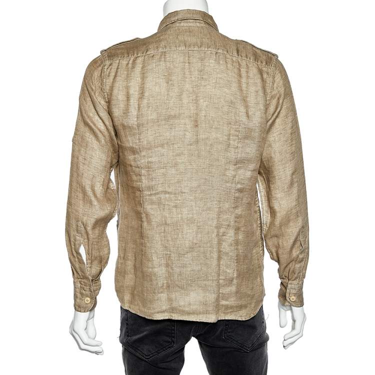 Pre Owned Loro Piana Camel Brown Linen Pocket Detail Shirt M 