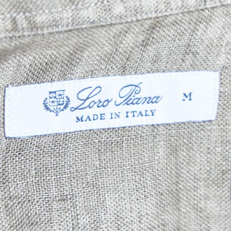 Pre Owned Loro Piana Camel Brown Linen Pocket Detail Shirt M 