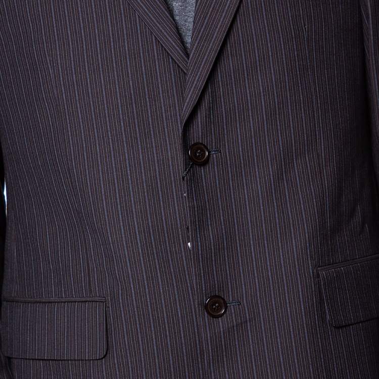Pre Owned Loro Piana Striped Black Wool Canvas Suit L 