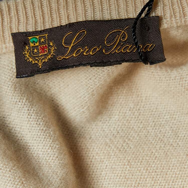 Pre Owned Loro Piana Beige Cashmere Knit V Neck Sweater XL