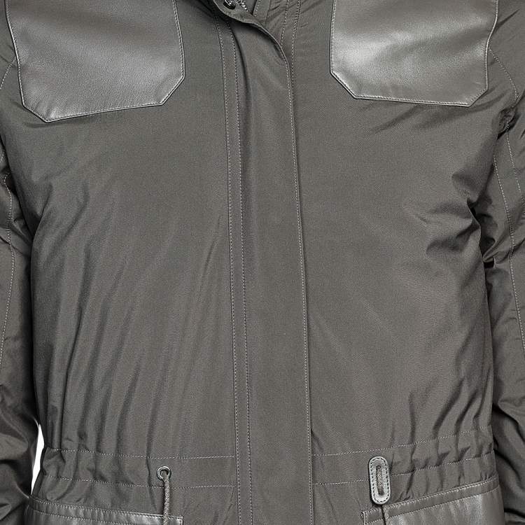 Pre Owned Loro Piana Brown Synthetic Leather Patch Detail Down Jacket XS