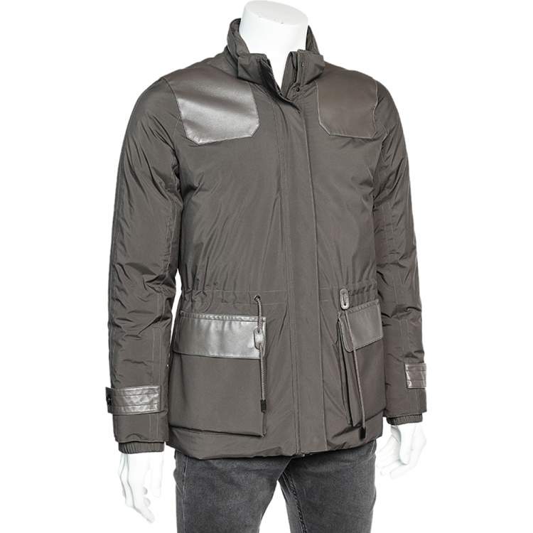 Pre Owned Loro Piana Brown Synthetic Leather Patch Detail Down Jacket XS
