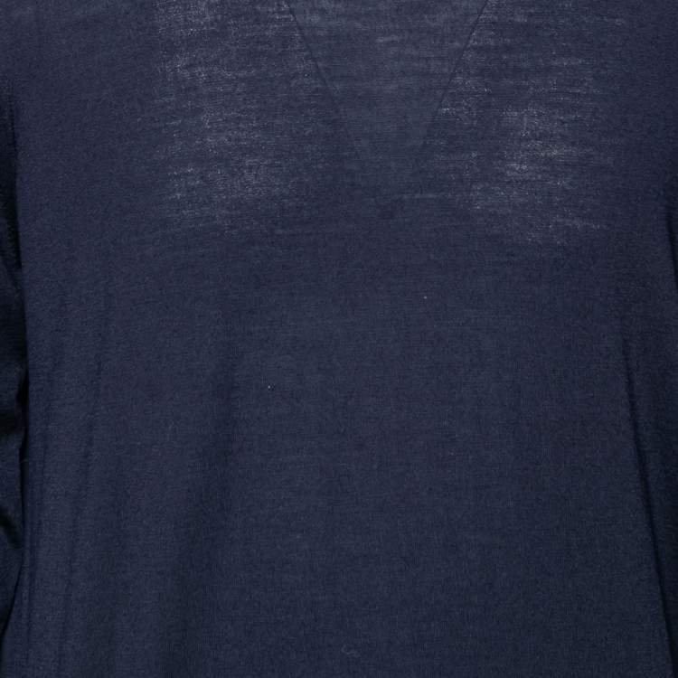 Pre Owned Loro Piana Navy Blue Wool Long Sleeve Sweater XXXL