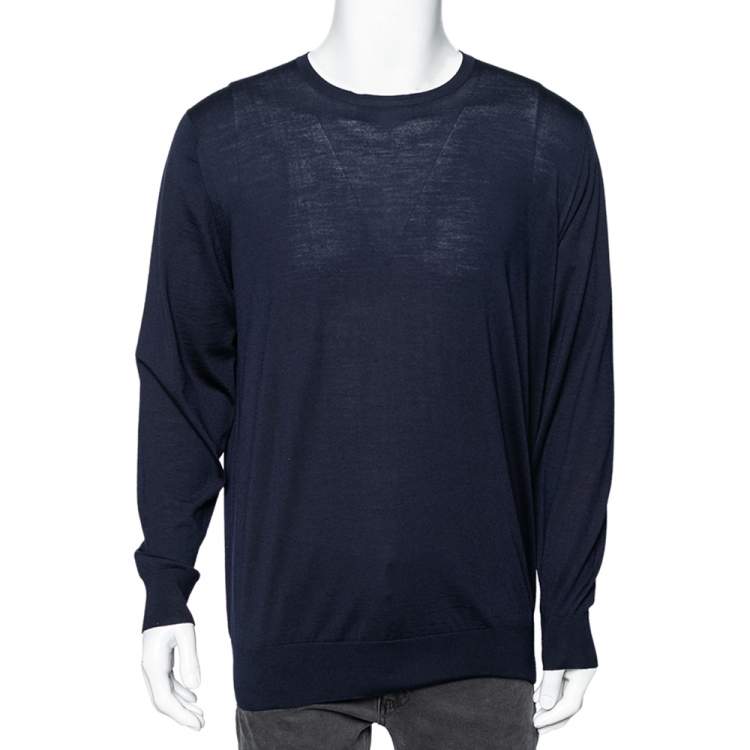 Pre Owned Loro Piana Navy Blue Wool Long Sleeve Sweater XXXL
