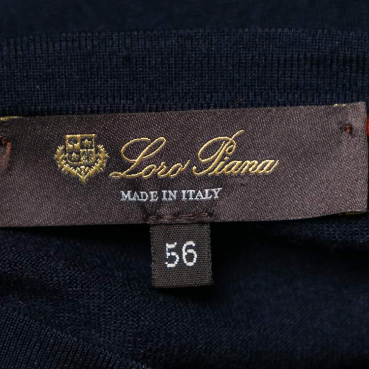 Pre Owned Loro Piana Navy Blue Wool Long Sleeve Sweater XXXL
