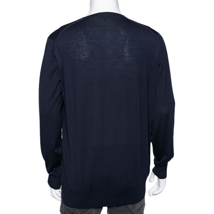 Pre Owned Loro Piana Navy Blue Wool Long Sleeve Sweater XXXL