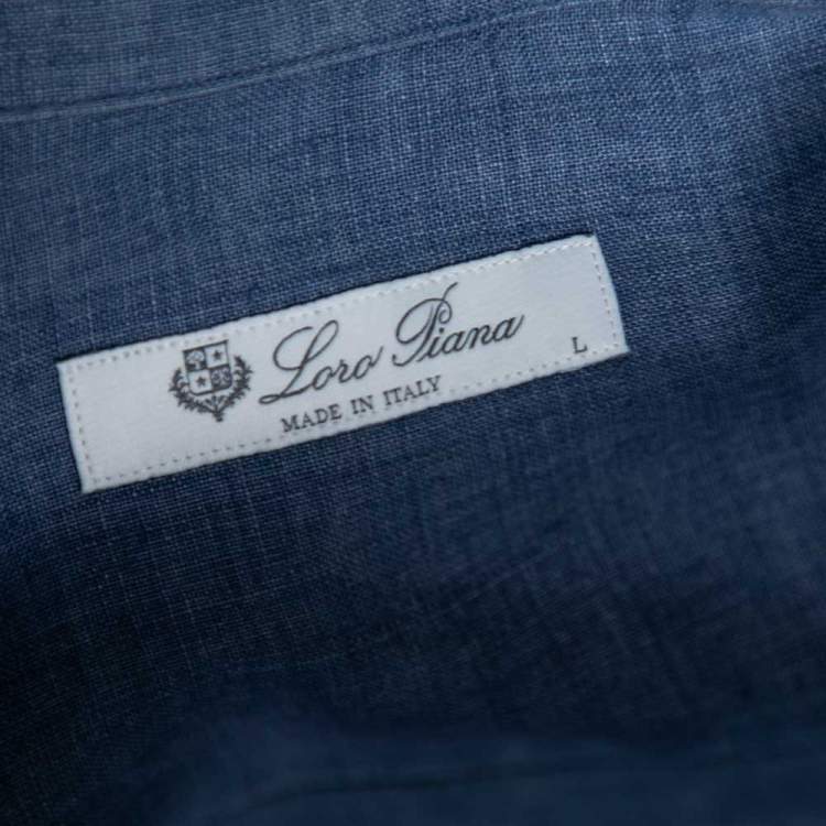 Pre Owned Loro Piana Blue Linen Button Front Shirt L