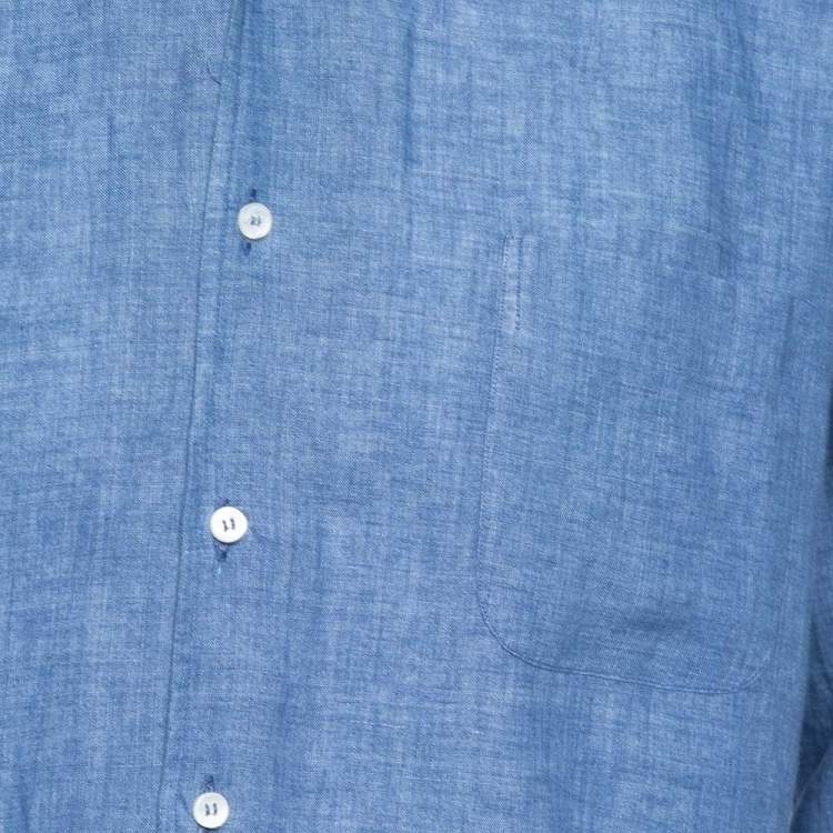 Pre Owned Loro Piana Blue Linen Button Front Shirt L