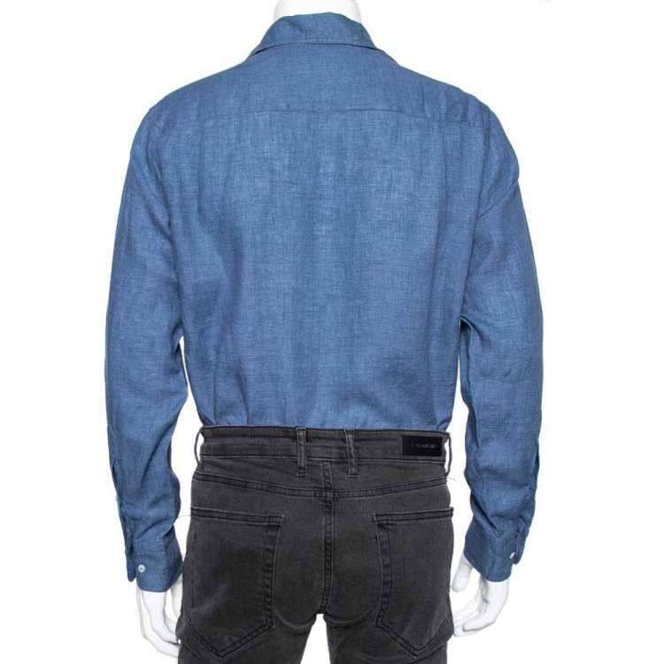 Pre Owned Loro Piana Blue Linen Button Front Shirt L