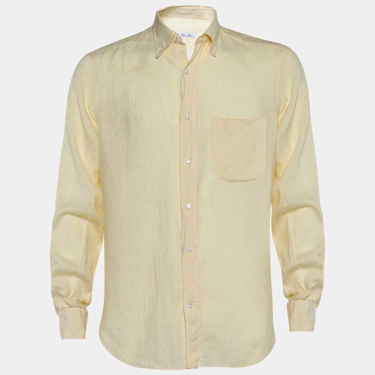 Pre Owned Loro Piana Yellow Linen Button Down Shirt M