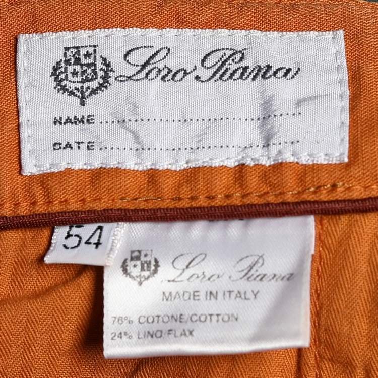 Pre Owned Loro Piana Orange Pigment Dyed Cotton Linen Chino Shorts XXL