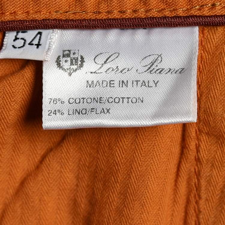Pre Owned Loro Piana Orange Pigment Dyed Cotton Linen Chino Shorts XXL